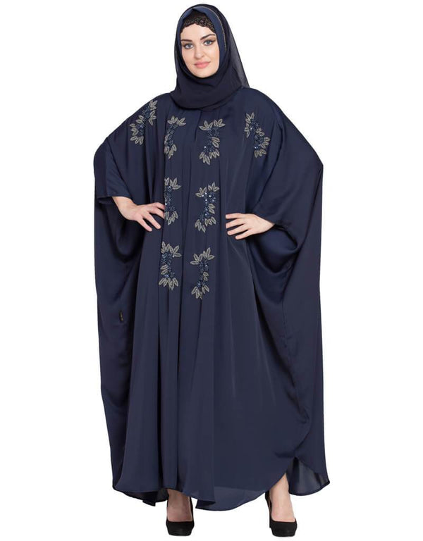 Women Thread Embroidered Nida Kaftan Blue